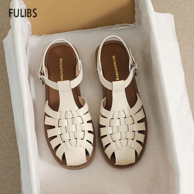 FULIBS 빅사이즈 여자 짜임 피셔맨 샌들 로마 샌들 통굽 슬링백 샌들