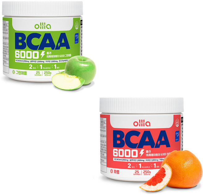 [1+1] 올라 BCAA 6000 맛있는 아미노산 보충제, 그린애플자몽, 2개, 250g