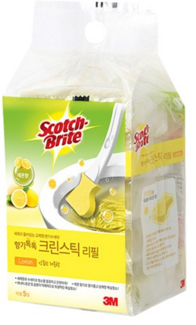3M 스카치브라이트 뉴 향기톡톡 크린스틱 레몬향 변기 청소솔 리필 5R