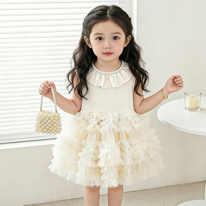 女童背心裙2026夏季新款高級蓬蓬連衣裙洋氣女寶包週歲禮服公主裙