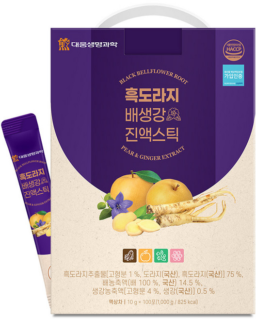 [구증구포 흑도라지] 대웅생명과학 흑도라지배생강 진액스틱 / 국내산 배 생강 대추 사양벌꿀 모과, 1박스, 1kg