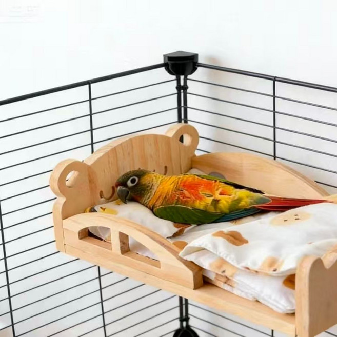 鸚鵡睡床 實木鳥窩 附三件套, 長28cm*寬18cm