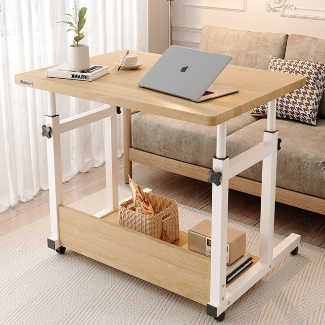 Unihome 프리미엄 높이조절 이동식 사이드 테이블 다용도 컴퓨터 책상, 우드
