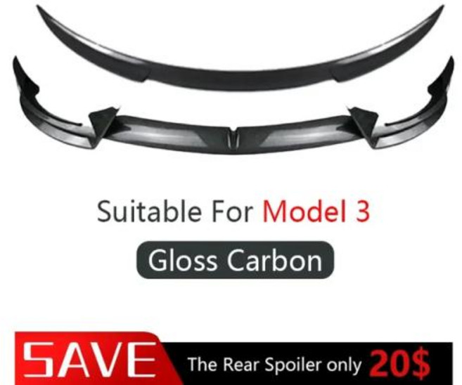 테슬라 하이랜드 모델 3 Y 2016-2024 용 프론트 립 스포츠 범퍼 스포일러 글로스 카본 프린트 리어 스포일러 리어윙 바디 키트 범퍼, 없음, 1) M3 Set-GC