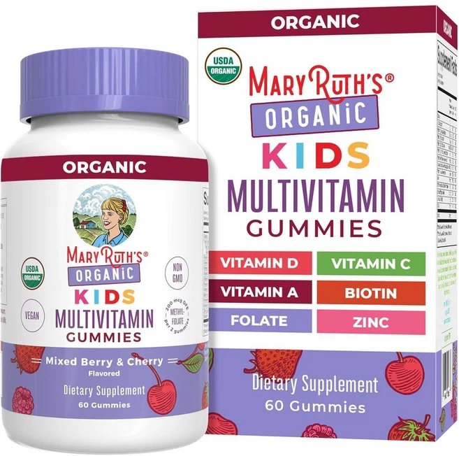 MaryRuth Organics Kids Multivitamin Gummies for Ages 4+ 메리루스오가닉스 키드 멀티비타민 구미 포 에이지 4+, 1개, 60정 - 쿠팡