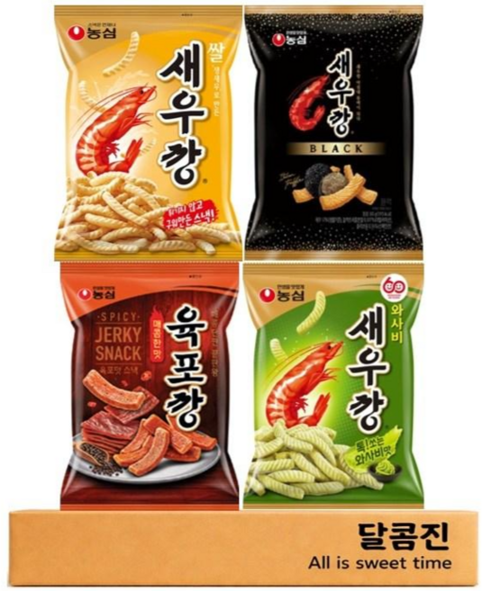 [달콤진] 농심 쌀새우깡 + 새우깡블랙 + 육포깡 + 와사비새우깡, 312g, 1세트