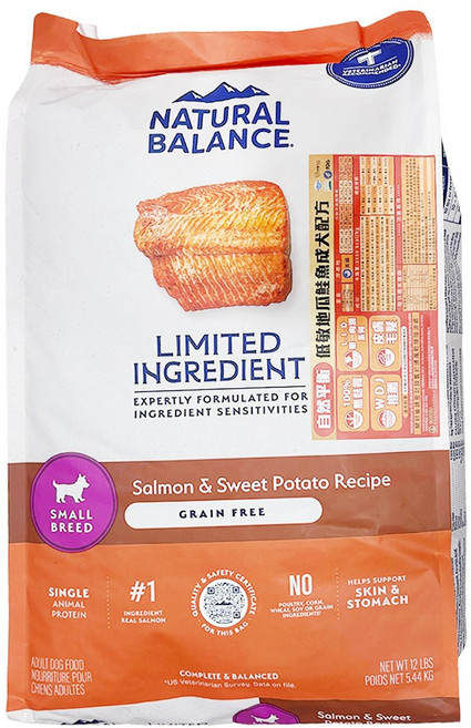 NATURAL BALANCE 成犬配方 低敏無穀乾飼料 小顆粒 12lb, 5.44kg, 1袋, 地瓜鮭魚