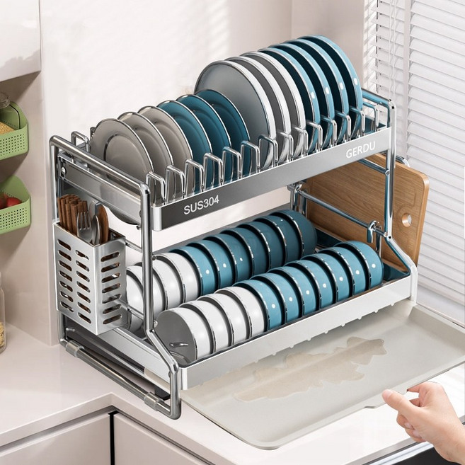 GERDU 304올스텐 식기 건조대 주방 대용량 설거지 그릇 정리대, 1개, 2단