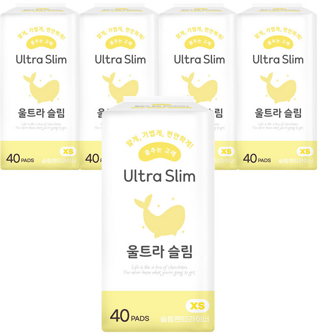 춤추는고래 대용량 슬림 팬티라이너, 일반, 5개, 40개입