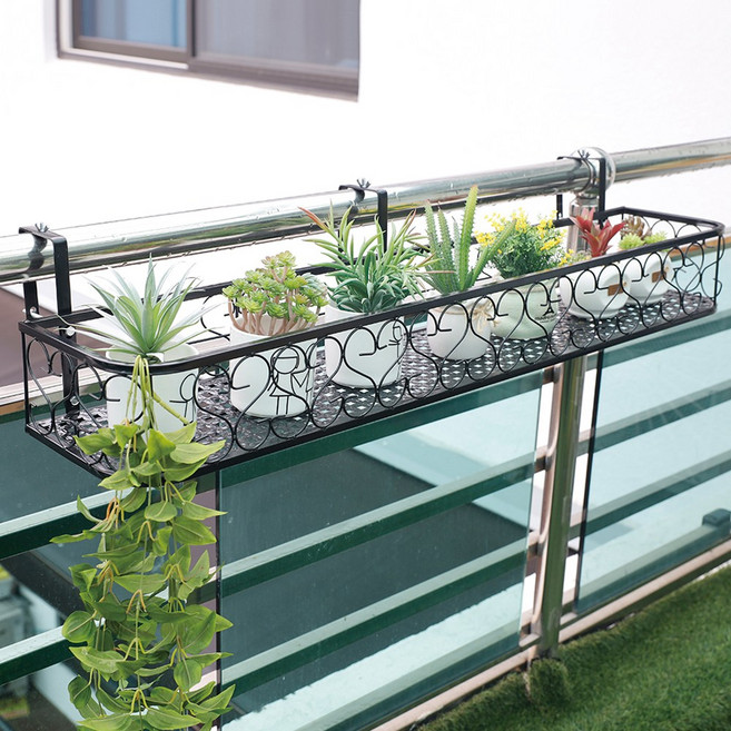 HK 라운드 베란다 화분 걸이 100 x 25 x 12cm -걸쇠 폭 조절 가능 3.5-7.5CM 사이 모든 난간에 적용 가능, BLACK