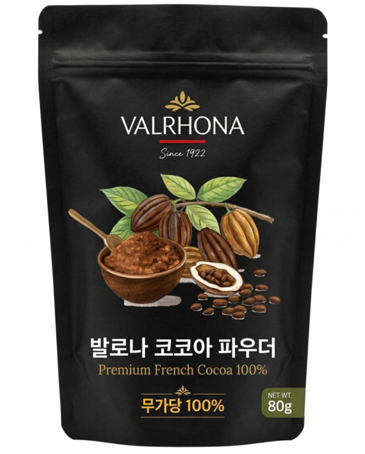 프랑스 발로나 무가당 코코아 파우더, 1개, 1개입, 80g