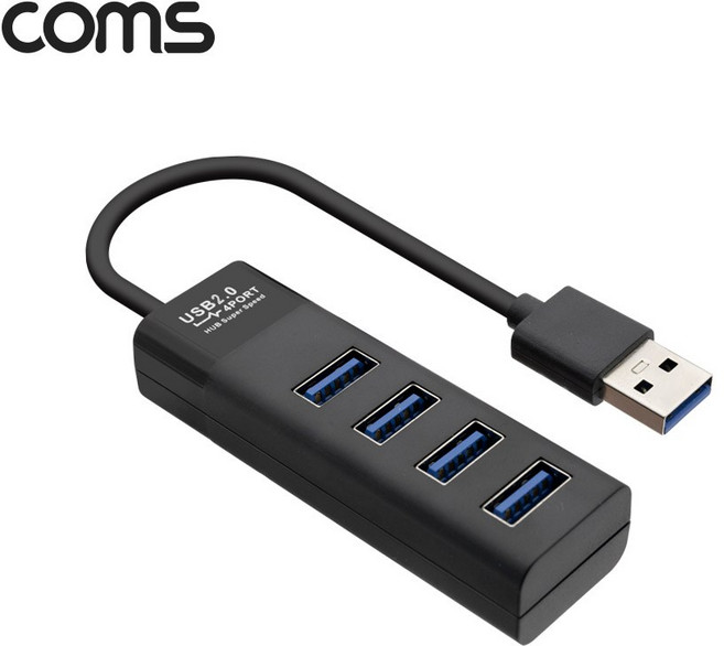 TB025 Coms 미니 4포트 USB 허브 블랙 무전원 / 윈도우 맥OS 리눅스 사용가능, 1개