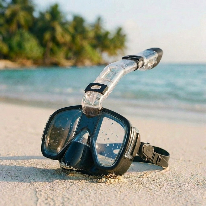 마린웨이브 하프 페이스 스노클링 마스크 프리다이빙 스쿠버다이빙 센터스노클 수경, 블랙