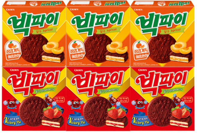 크라운 빅파이 살구맛324g+딸기324g, 1세트, 각3개(총6개)
