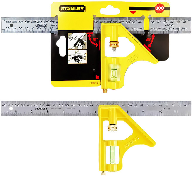 스탠리 46-143 콤비네이션 스퀘어 수평계 수평기 수평 직각자 철자 쇠자 각도자 직각자 각도기, 1개