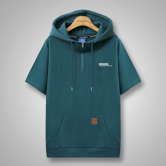 블루포스 BG헤이럿 아노락 반팔 후드티 오버핏 티셔츠 [국내생산] 남자 남성 빅사이즈 반팔티 단체티 여름 커플티 츄리닝