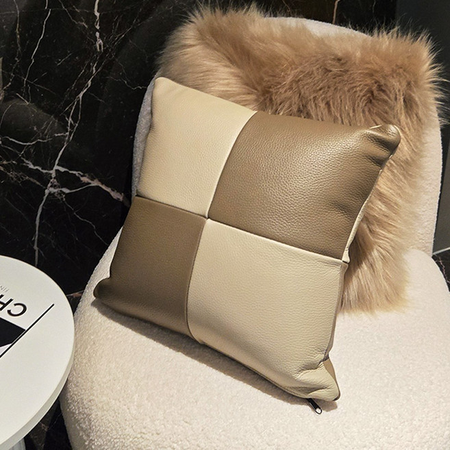 토파 고급 천연 가죽 쇼파쿠션 솜포함 인테리어 사각 등받이, 브라운