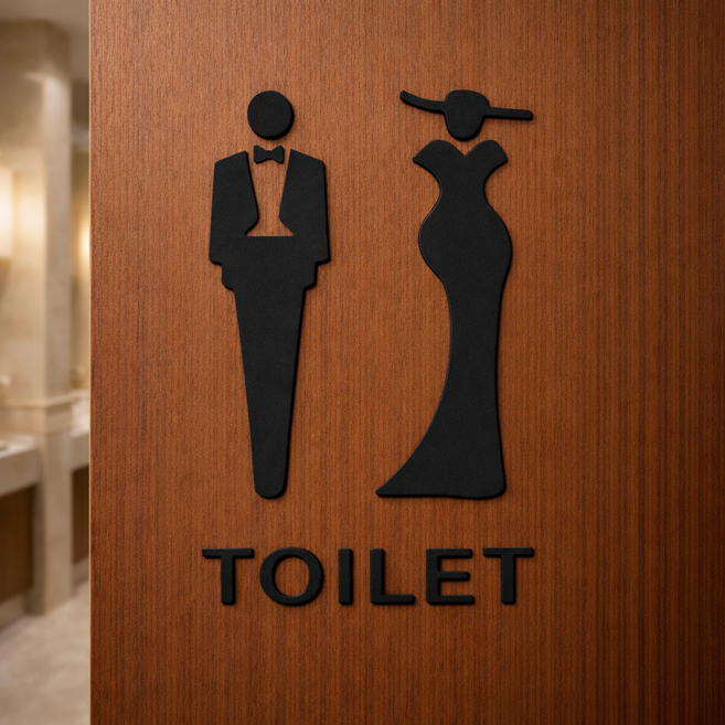 하스몰 도어사인 접착식 화장실 표지판 팻말, 1개, 블랙 A
