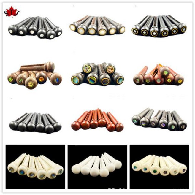 다양한 스타일의 6pcs 어쿠스틱 기타 브리지 핀 포크 기타 교체 액세서리 순수 흑단황소 뼈 등에 사용, 1개