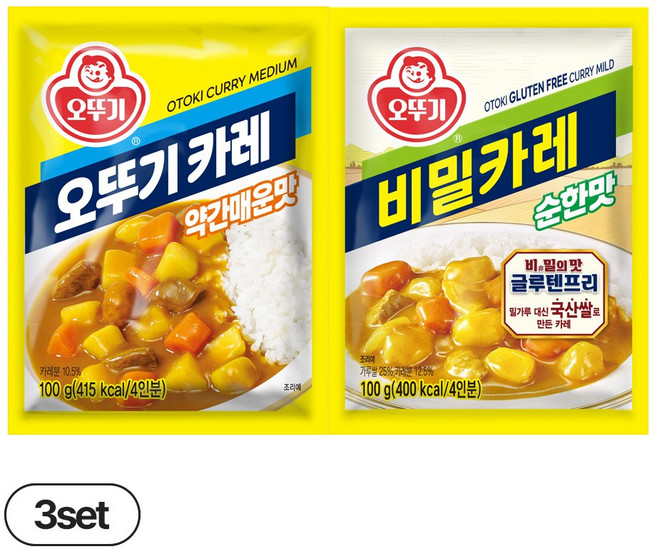 오뚜기 오뚜기카레 약간매운맛 100g 3개+비밀카레 순한맛 100g 3개(총 6개), 200g