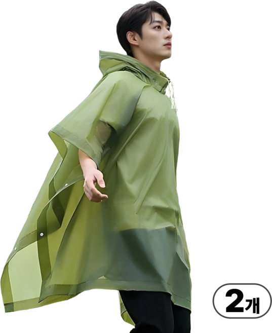 Levoro 다회용 판초 우의 고급형 등산 남자 비옷 우비, 카키, 2개