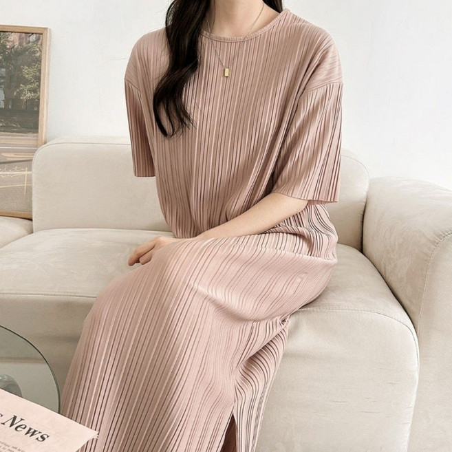 더한땀 빅사이즈 소프트 플리츠 주름 원피스