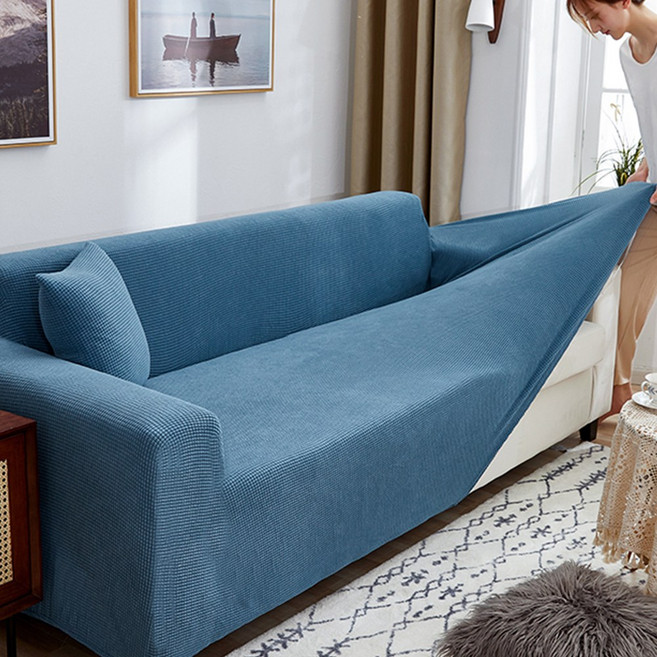 코팅블루 먼지없는 쿠션감있는 와플 탄력 쇼파커버 1~4인용, 오션블루, 1개