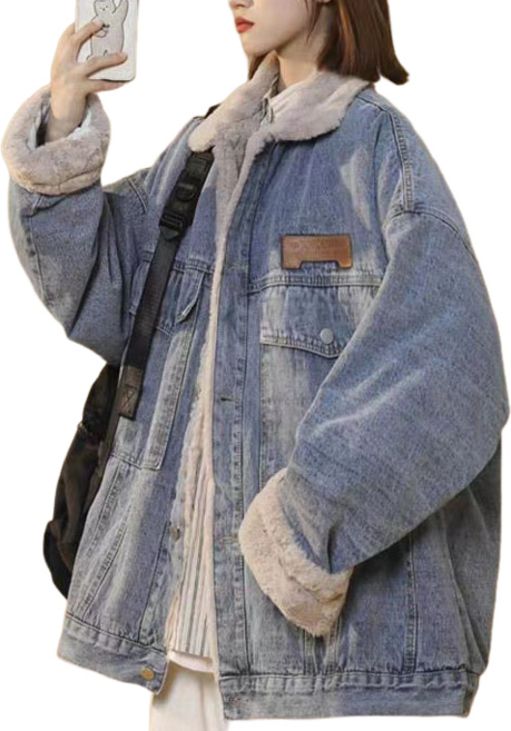 도톰한 램스울 여성용 데님 재킷 겨울 방한 재킷 뉴타임즈
