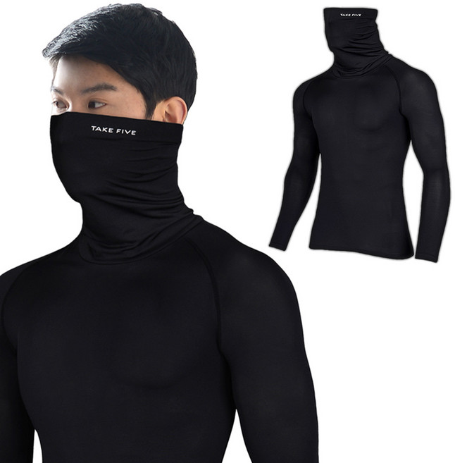 테이크파이브 겨울용 기모 남자 자전거 쿨 안면마스크 일체형 기능성긴팔 언더레이어 버프 페이스가드 목폴라