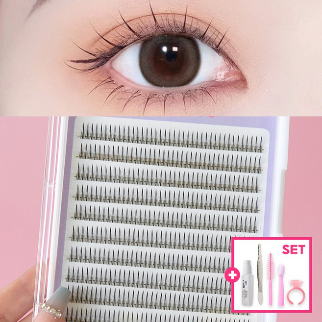 아이하라 대용량 또렷한 속눈썹 10줄 가닥속눈썹 A컬 인조 셀프 부분속눈썹, 1개, 9mm