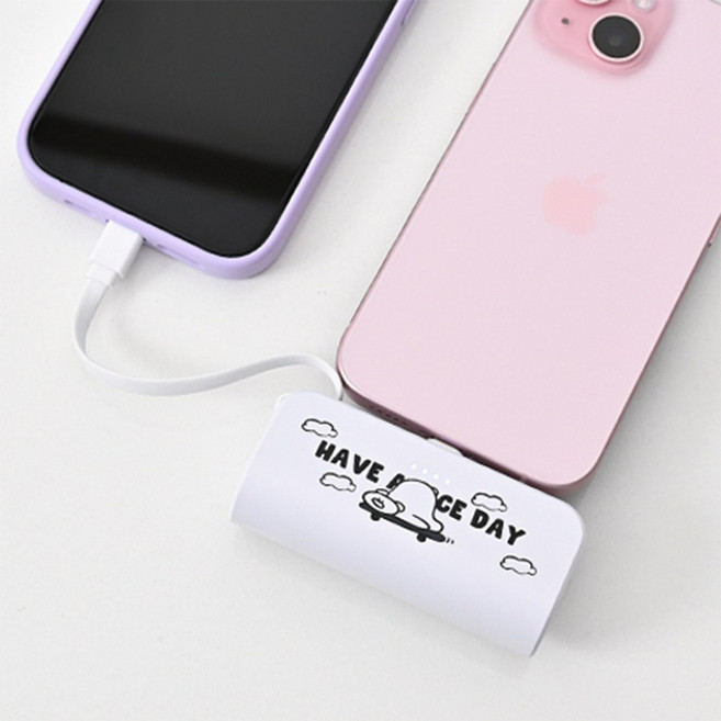 캐릭터 도킹형 보조배터리 미니 무선 일체형 2in1 8핀 C타입 5000mAh 귀여운 배터리, 8핀-아이폰(빌트인C타입), 웅이아버지