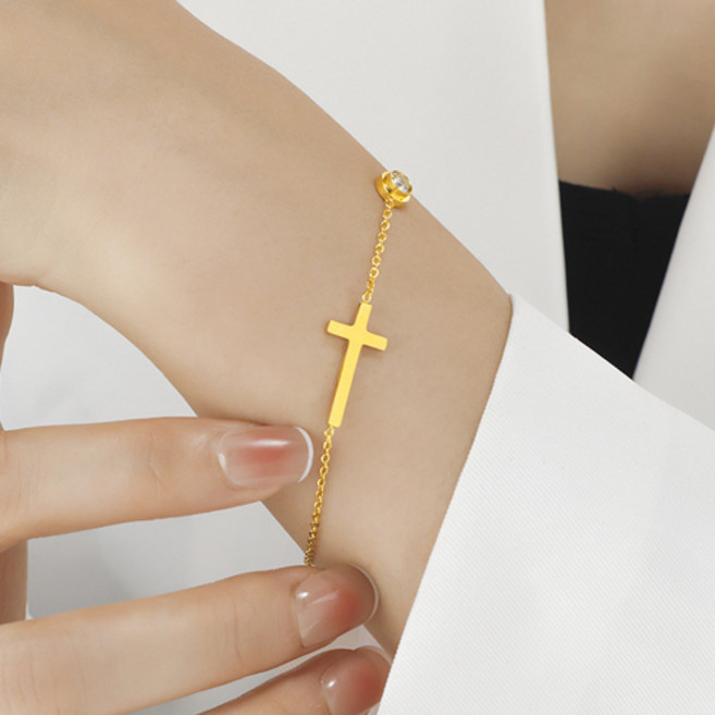 데일리 십자가 큐빅 포인트 슬림 패션 팔찌
