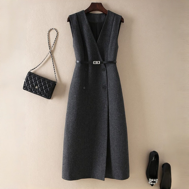 AOKADA 여성 가을 겨을 오피스룩 결혼식 하객룩 민소매 롱 원피스