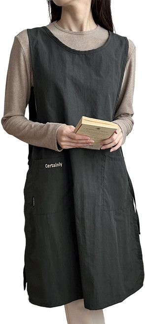 두리앤고 빅사이즈 방수 앞치마 루즈핏 카페 조끼형, 카키, 1개