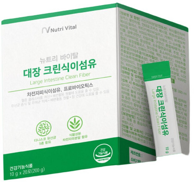 뉴트리바이탈 대장 크린 식이섬유 10g x 20포 유산균증식배변활동차전자피식이섬유장건강식이섬유, 1개