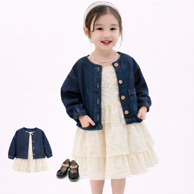여아 유아 데님자켓 레이스 원피스 세트 키즈 공주원피스