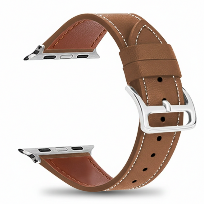 BuGeum 애플워치 천연 소가죽 슬림 밴드 호환 11 10 9 8 7 6 5 SE3 SE2 Ultra2, 1개, 갈색