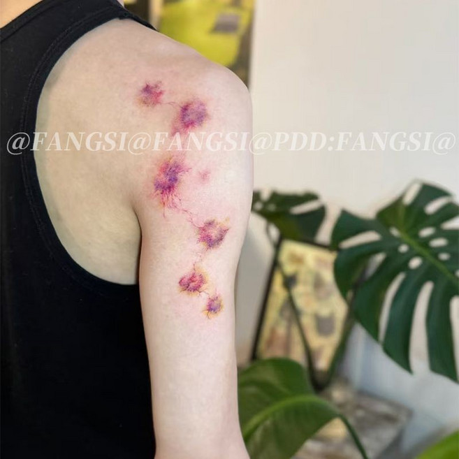 星絡流痕彩色紋身貼紙，甜酷少女手臂防水彩繪仿真淤青，高顏值ins風持久, 1個, 彩色紋身貼【2-5天】,星絡流痕【1張】