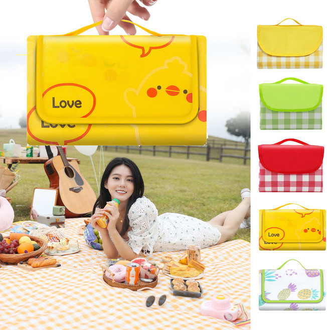 오브론 피크닉 캠핑 방수 봄 돗자리 한강 가족 나들이 데이트 휴대용, 체크 옐로우