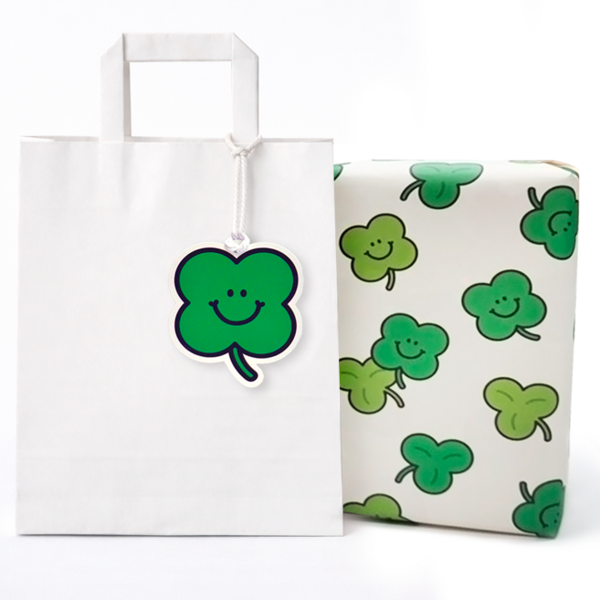 [무해해] 선물포장 올인원 세트 포장지 + 쇼핑백 + 행택, 5개, 클로버