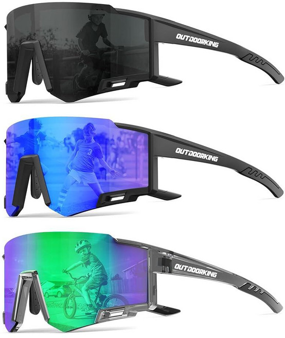 OUT 아웃DOORKING 아동용 편광 선글라스 청소년 야구 남아 여아 만 3-12세 스포츠 UV400 보호 블랙+레드+아이스 블루 미디엄 278983, 편광 블랙+블루+그린