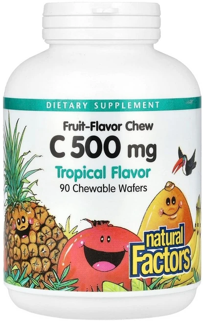 NF 네추럴 팩터스 비타민C 트로피컬 500mg 90 츄어블 웨이퍼 아스코르브산 로즈힙 루틴 함유, 1개, 90정 - 쿠팡