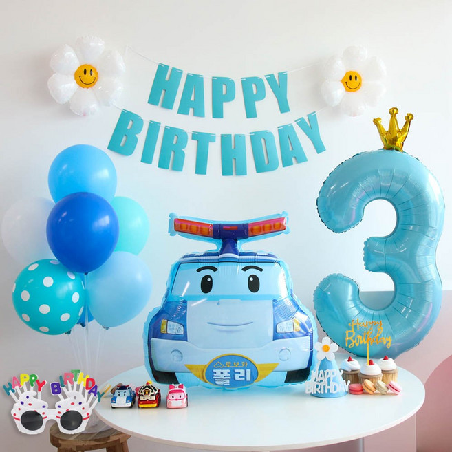 이벤트홀릭 로보카 폴리 풍선 생일파티세트, 숫자풍선 3
