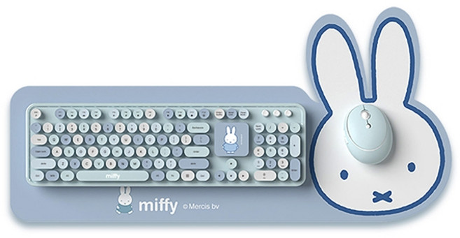 MiPOW Miffy 米菲無線鍵盤滑鼠套裝組, 藍色, MPC006, 全尺寸