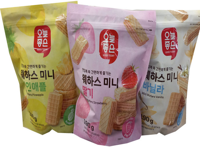 오늘좋은 웨하스 미니3종세트(딸기 파인애플 바닐라), 3개, 190g