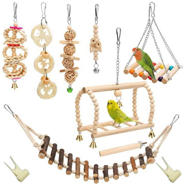 JHK 앵무새 원목 출렁다리 조류 장난감, 단색, 1개