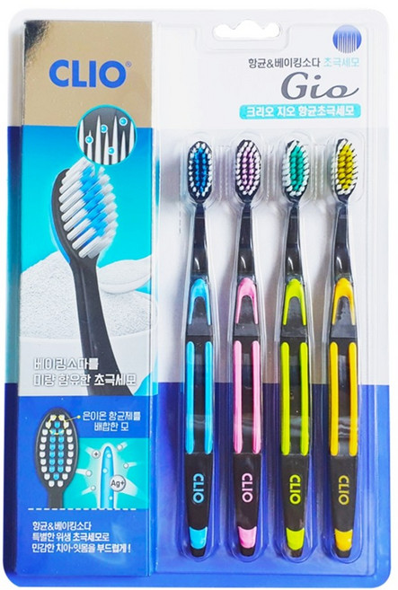 크리오 CLIO 지오 향균 초극세모 베이킹소다 음이온 항균제 배합 미세모, 4개입, 1개