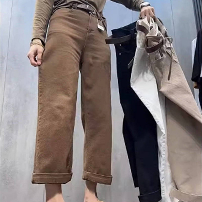 韓版高腰闊腿九分牛仔褲 女 寬褲 直筒休閒褲