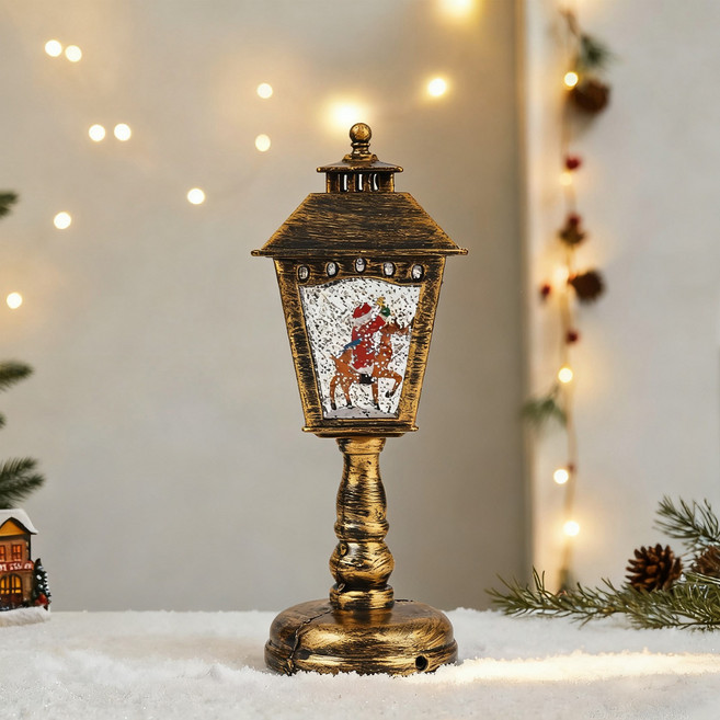 크리스마스 오르골 워터볼 랜턴 LED 무드등 워터 스노우볼 램프 인테리어소품 선물 8곡 크리스마스 음악, 1개, 가로등-산타