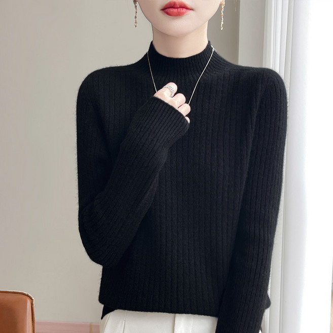 제이유미 여성용 골지 반폴라 부드러운 베이직 니트 HY210